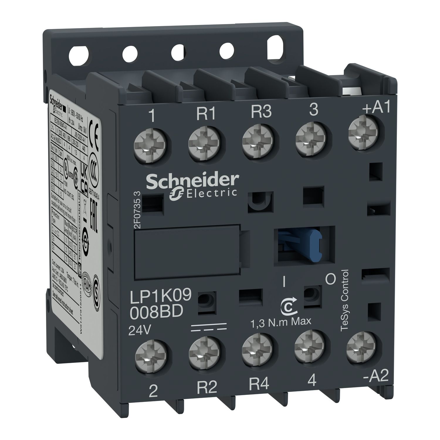 Picture of contactor, TeSys K, 4P(2NO+2NC),AC-1, 440V, 20A, 220V DC coil