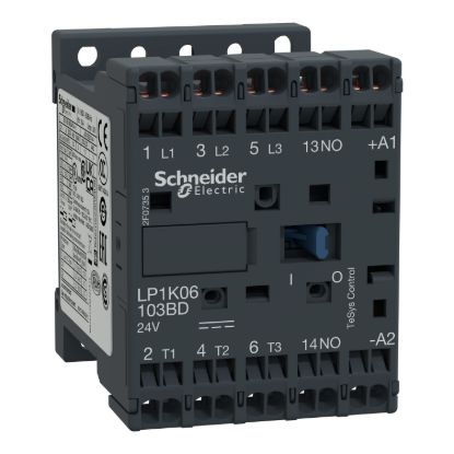 Picture of Contactor, TeSys K, 3P, AC-3/AC-3e, 440V, 9A, 1NO aux, 24V DC coil,spring terminal