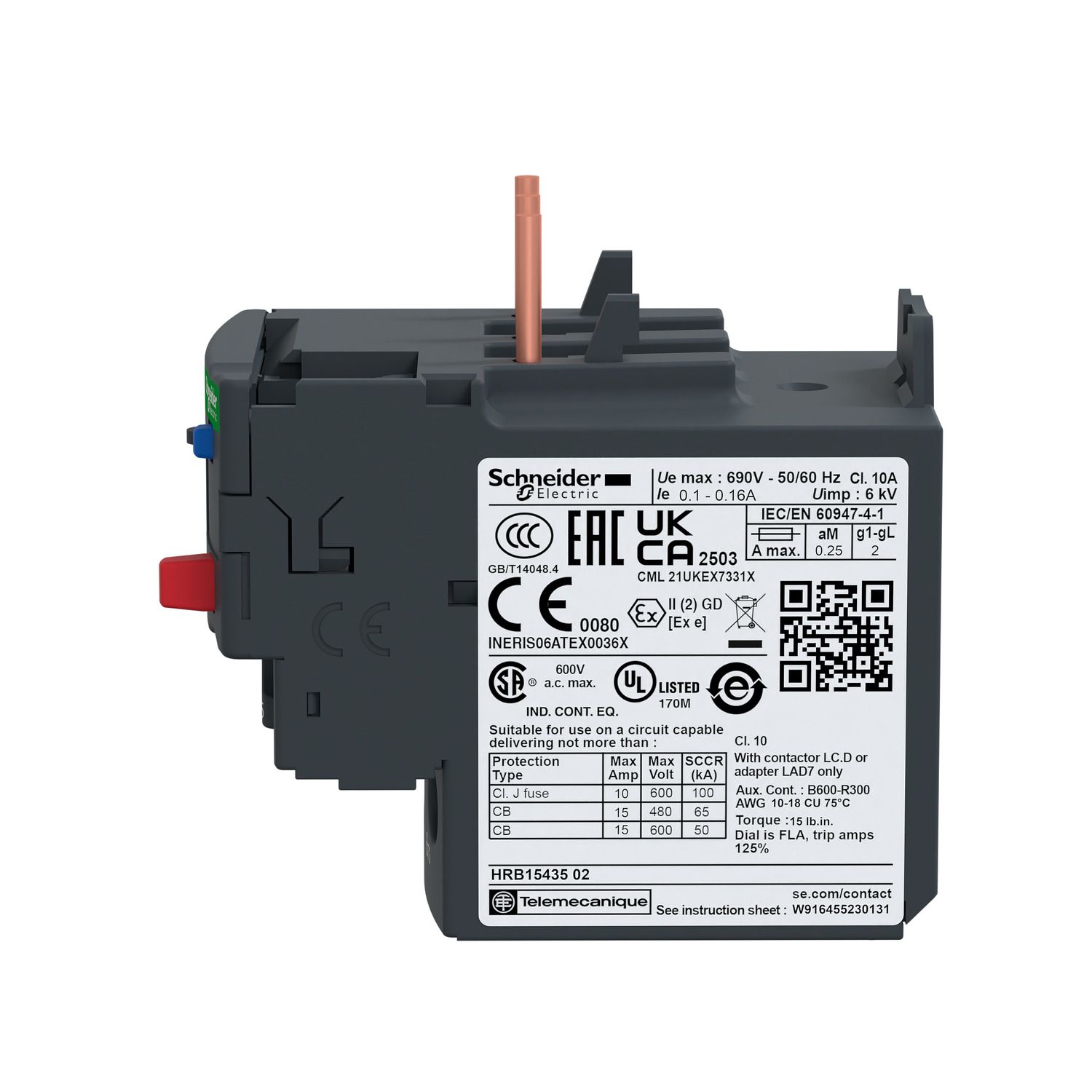 Picture of Thermal overload relay, TeSys Deca, 690VAC, 1.6 to 2.5A, 1NO+1NC, class 20, for D09 to D38, screw clamp