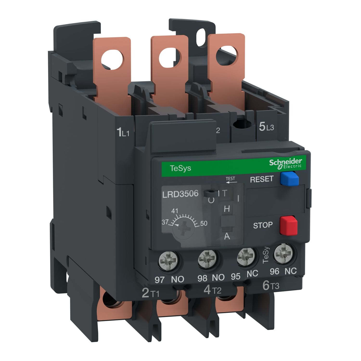Picture of Thermal overload relay,TeSys Deca,37-50A,1NO+1NC,class 10A,EverLink lugs ring