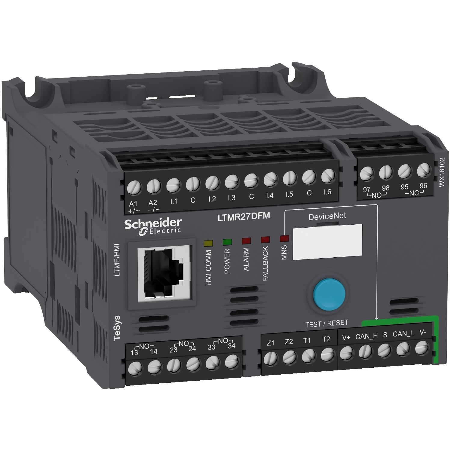 Picture of Motor controller, TeSys T, Motor Management, DeviceNet, 6 inputs, 3 relay outputs, 1.35 to 27A, 100 to 240VAC