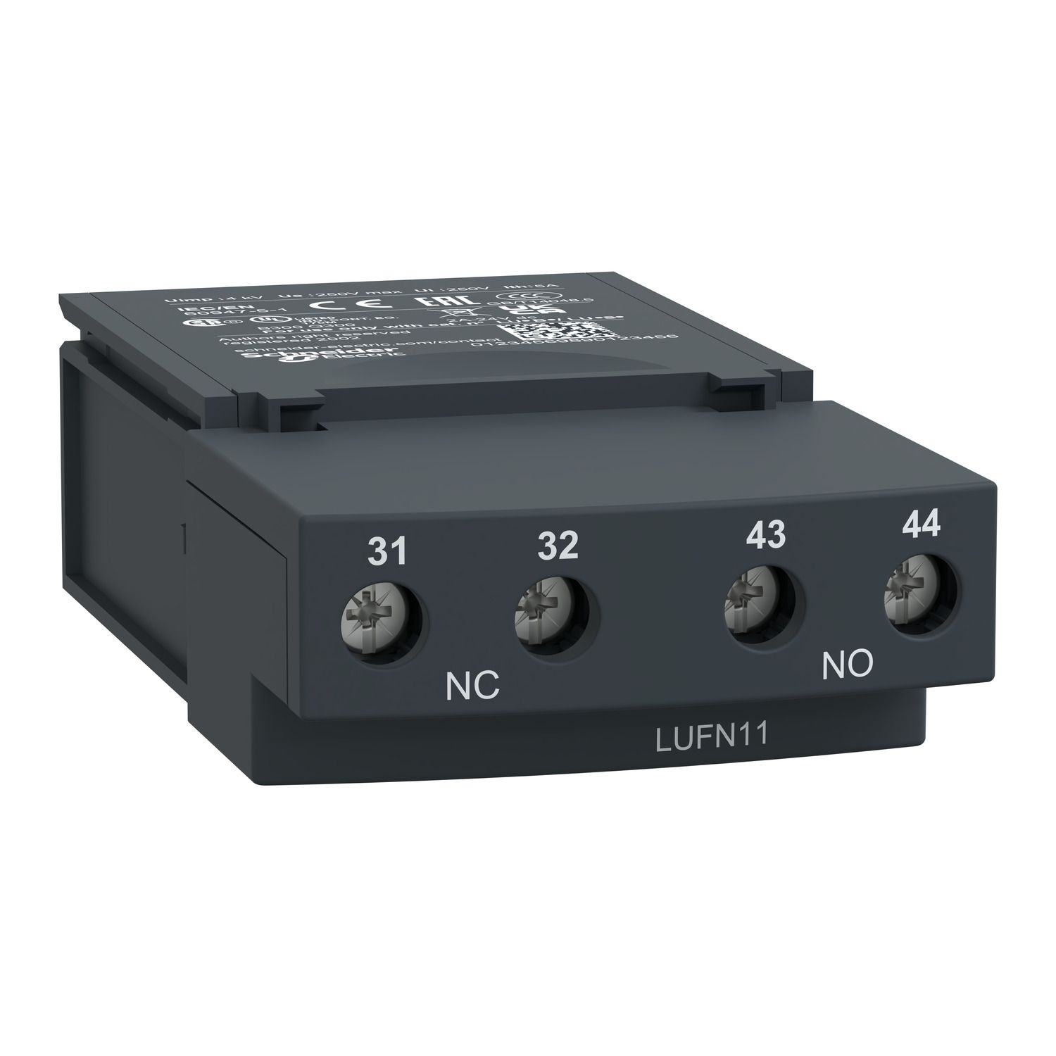 Picture of Auxiliary contacts, TeSys Ultra, 1NO + 1NC, 250VAC/DC, Power pole status, screw terminal