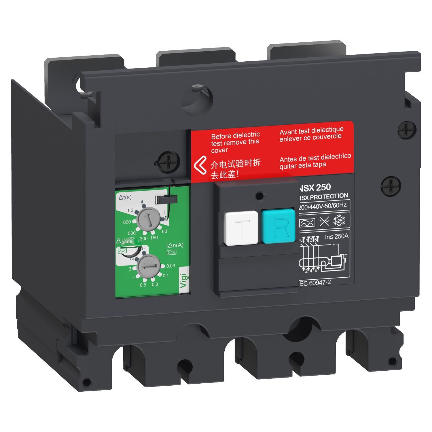 Picture of Earth-leakage add-on protection module VigiPacT, ComPacT NSX 250, 200VAC to 440VAC, 30mA to 30A, 3 poles