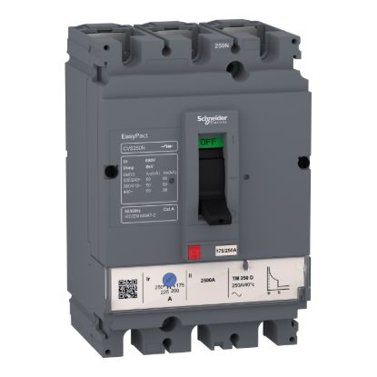 Picture of circuit breaker, EasyPact CVS250N, 50kA at 415VAC, 125A, TM-D trip unit, 3P3d