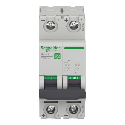 Picture of Miniature circuit breaker (MCB), Multi9 C60H-DC, 2P, 2A, C curve, 5kA (UL1077), 6kA (IEC/EN 60947-2)