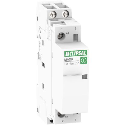 Picture of Contactor, MAX9, 2 NO, 25A, Ue=240VAC, Uc=24VAC, 1 Module