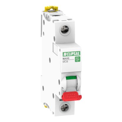 Picture of Miniature Circuit-Breaker (MCB), MAX9, 1P, 63A, C Curve, 6000A, 240/415V, Incomer, RED Toggle