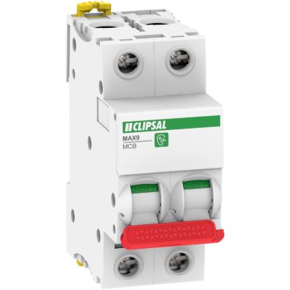 Picture of Miniature Circuit-Breaker (MCB), MAX9, 2P, 63A, C Curve, 6000A, 415V, Incomer, RED Toggle