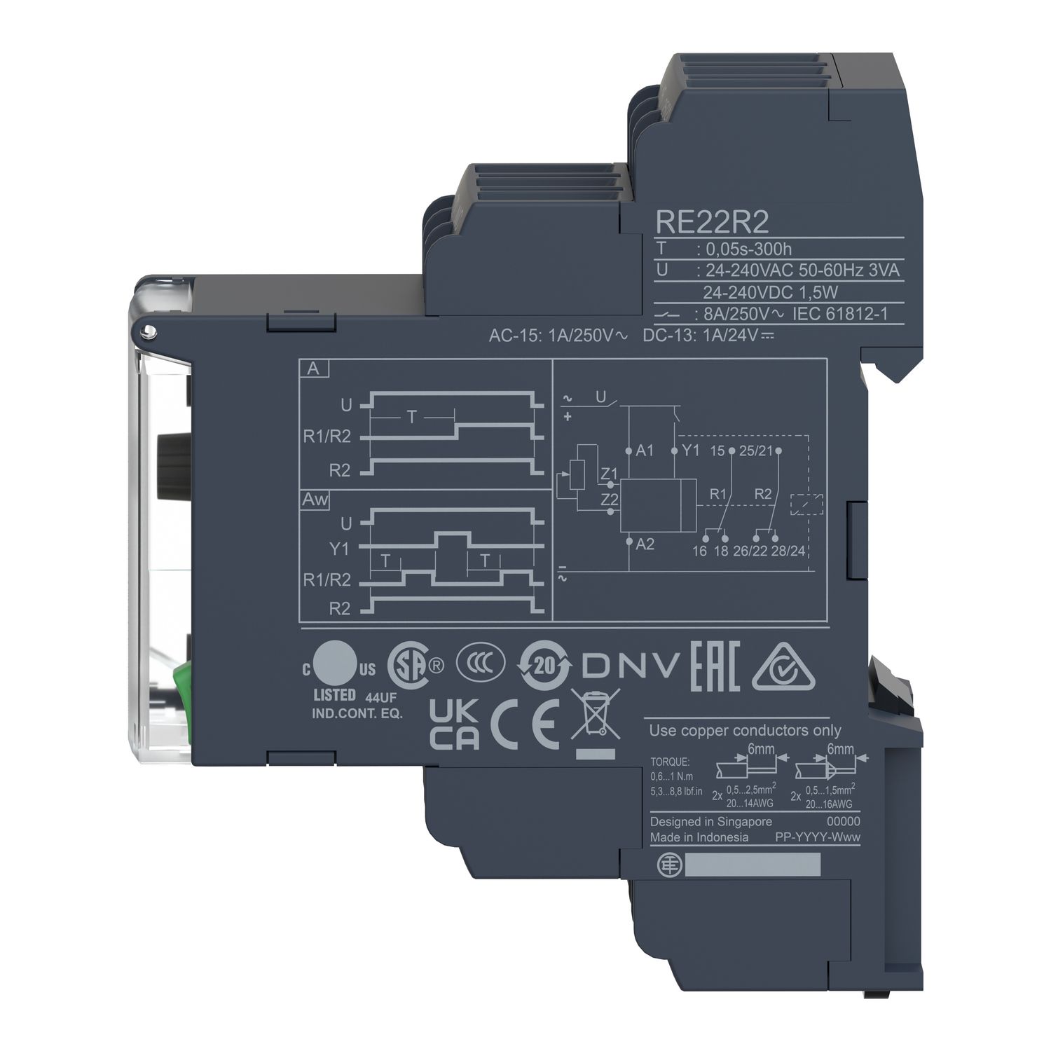 Picture of dual function relay, Harmony Timer Relays, 8A, 2CO, 0.05sâ€¦300h, power on delay, 24...240V AC DC