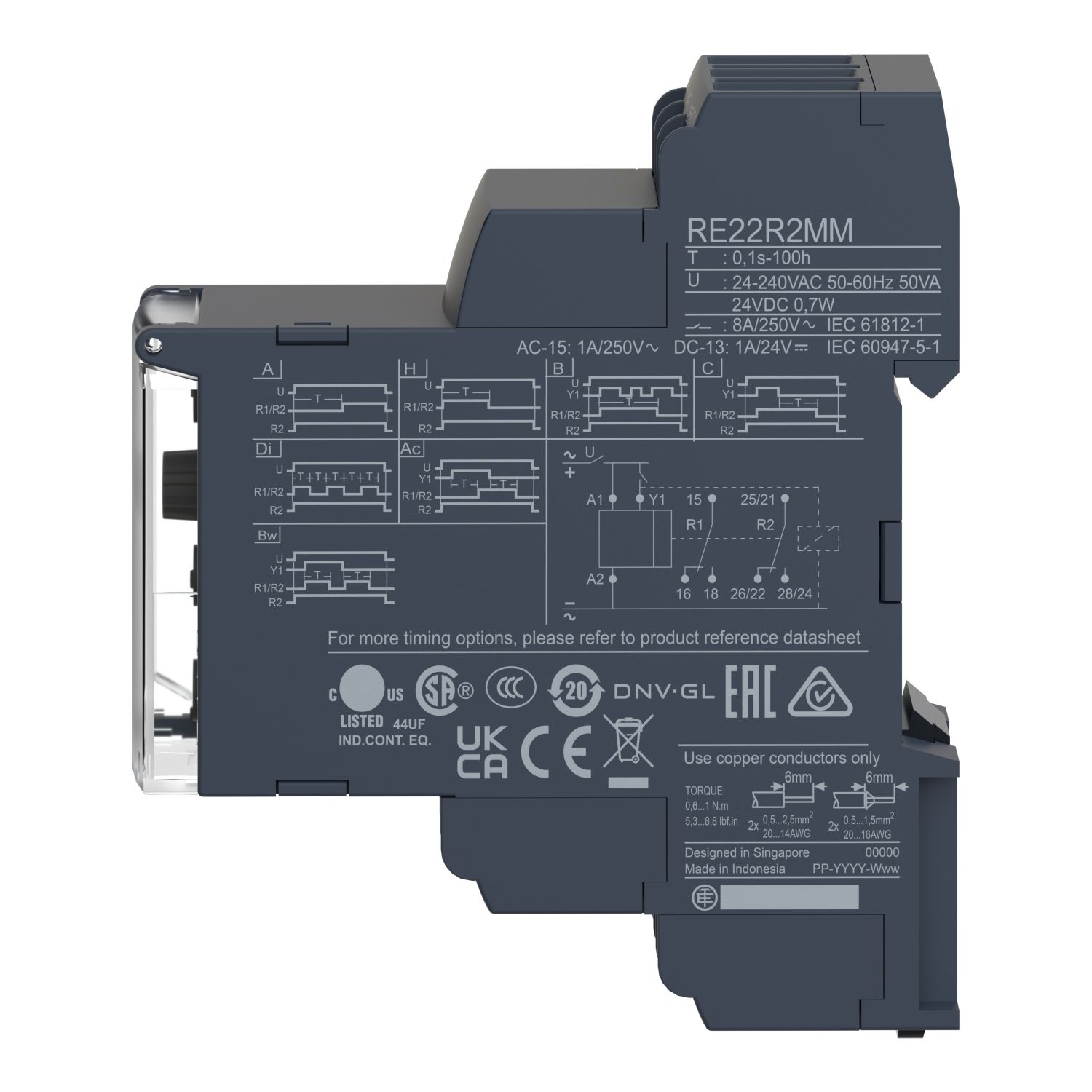 Picture of multifunction relay, Harmony Timer Relays, 8A, 2CO, 0.1sâ€¦100h, symmetrical flashing, 12..240V AC DC