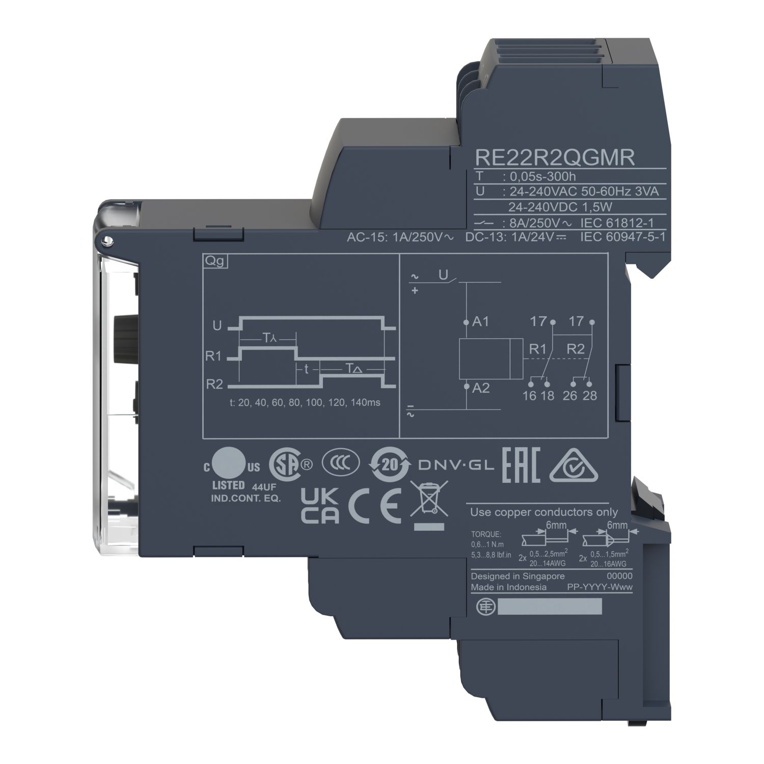 Picture of single function relay, Harmony Timer Relays, 8A, 2CO, 0.05sâ€¦300h, star delta, screw connectors, 24...240V AC DC
