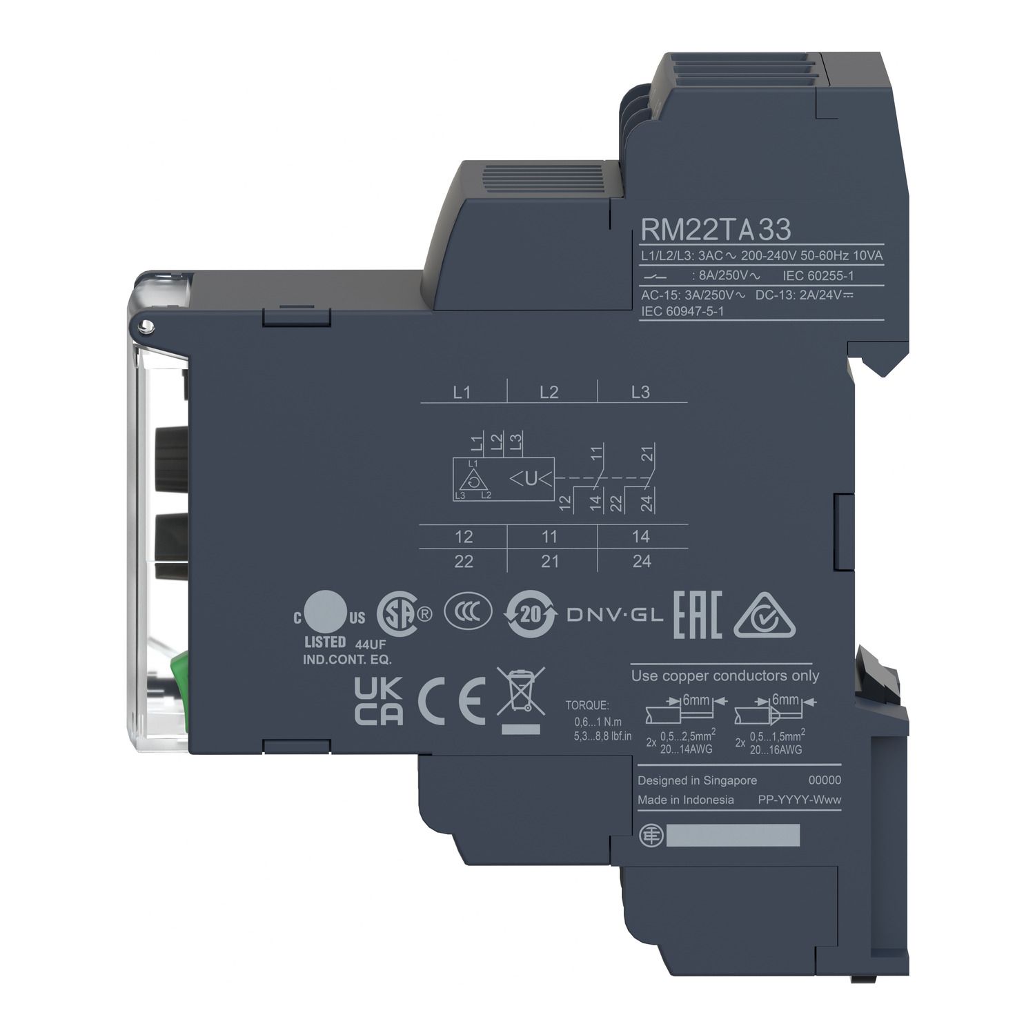 Picture of 3-phase control relay, Harmony Control Relays, 5A, 2CO, 380...480V AC