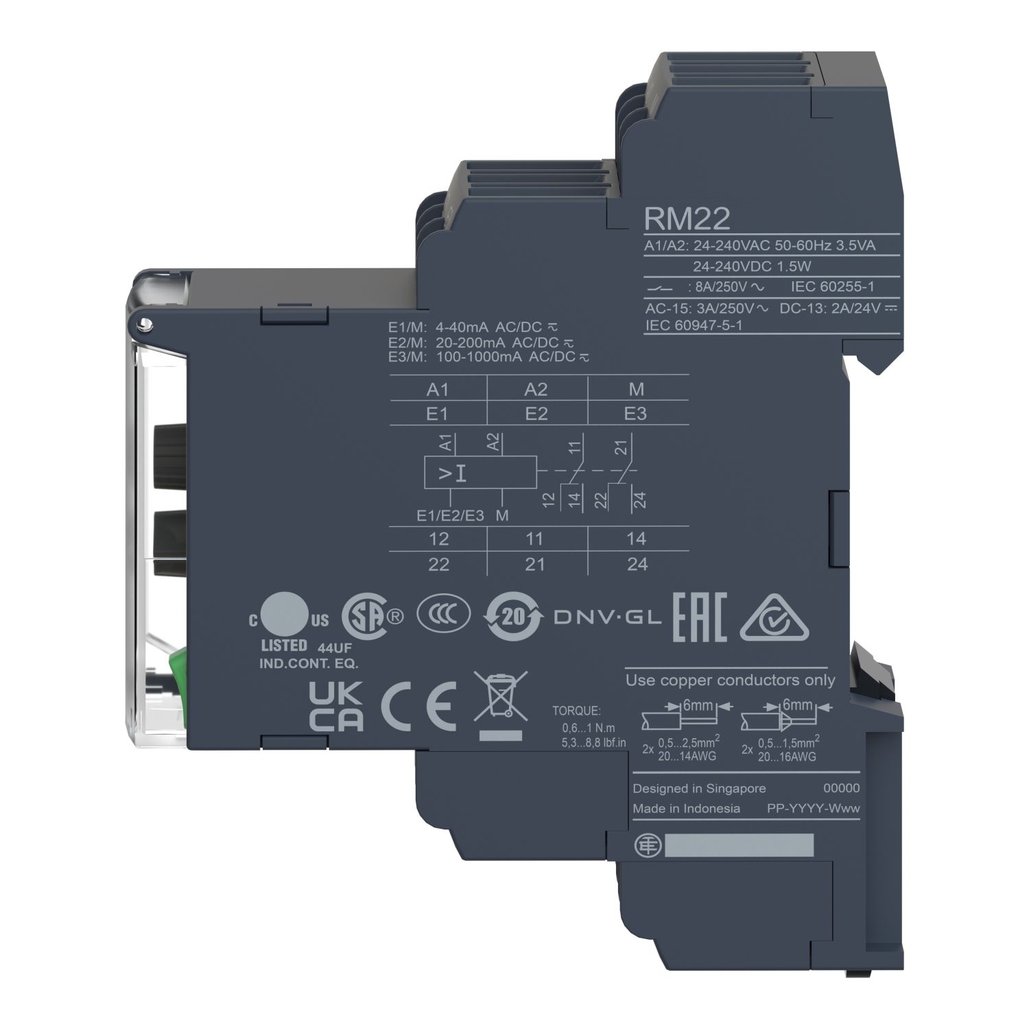 Picture of voltage control relay, Harmony Control Relays, 8A, 2CO, 0.05â€¦5V AC DC, 24â€¦240V AC DC