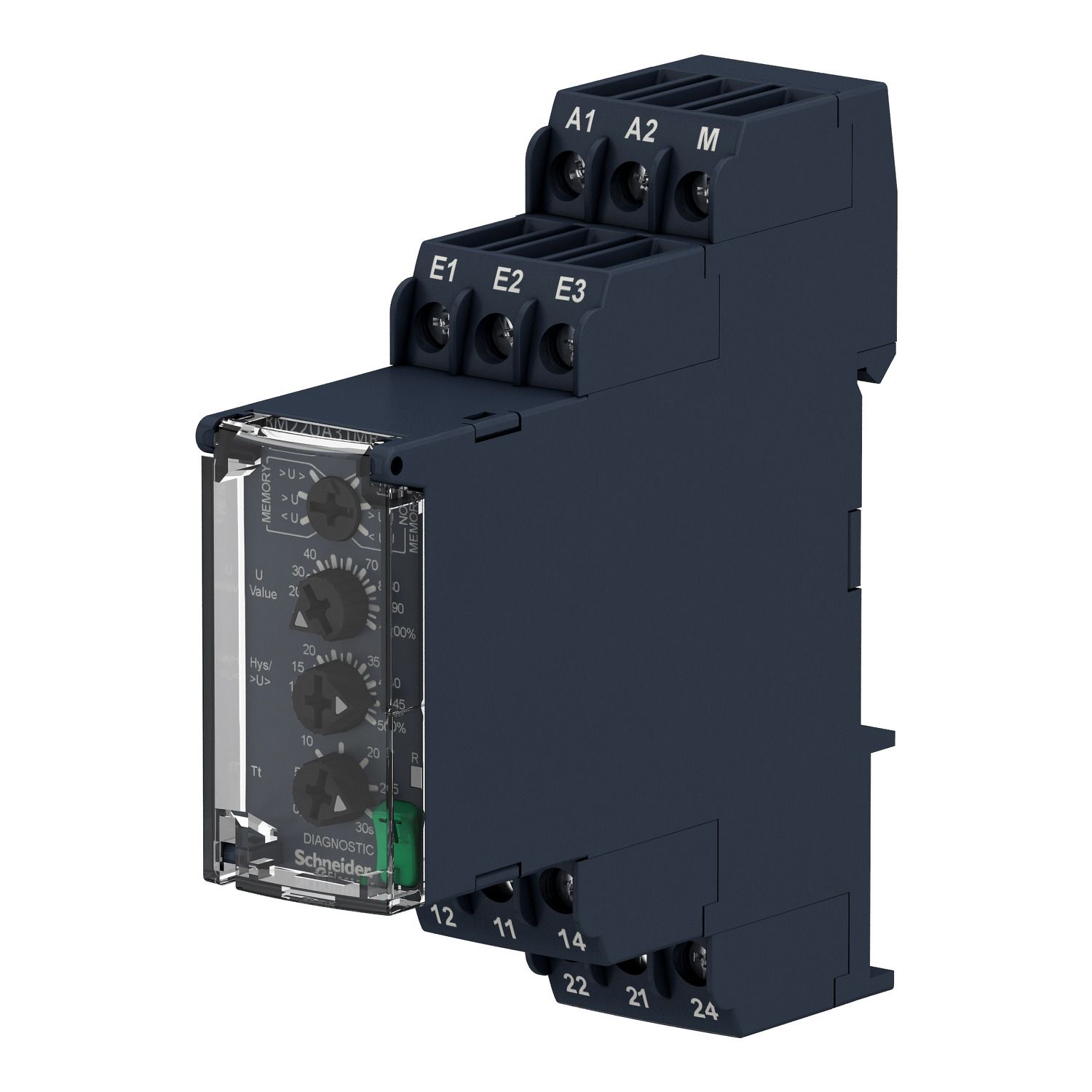 Picture of voltage control relay, Harmony Control Relays, 8A, 2CO, overvoltage or undervoltage detection, 0.05â€¦5V AC DC, 24â€¦240V AC DC