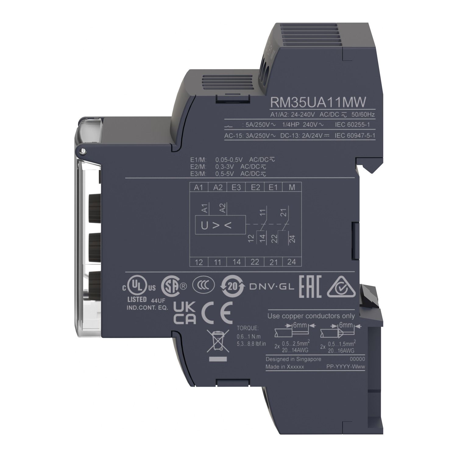 Picture of Modular 1 phase Voltage Control Relay, Harmony Control Relays, 5A, 2CO, range 0.05...5V, 24..240V AC DC