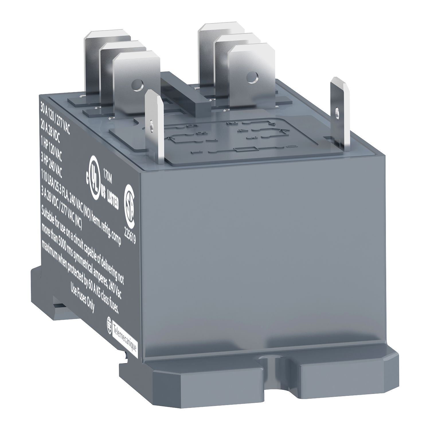 Picture of power relay, Harmony electromechanical relays, DIN rail or panel mount relay, 30A, 2CO, 12V DC