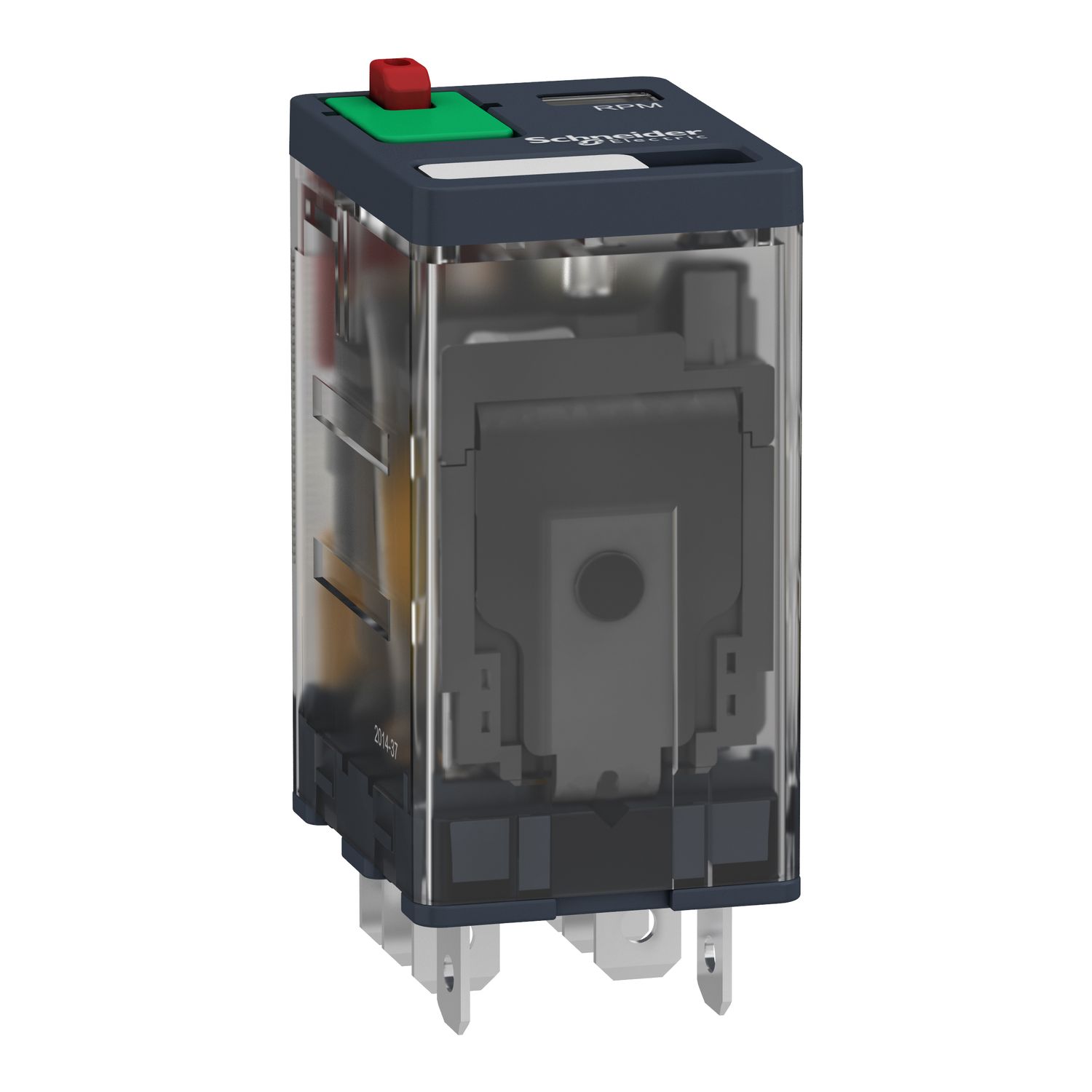 Picture of plug-in relay, Harmony electromechanical relays, 15A, 2CO, lockable test button, 24V AC