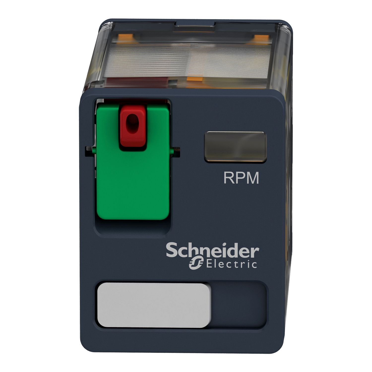 Picture of plug-in relay, Harmony electromechanical relays, 15A, 2CO, lockable test button, 120V AC