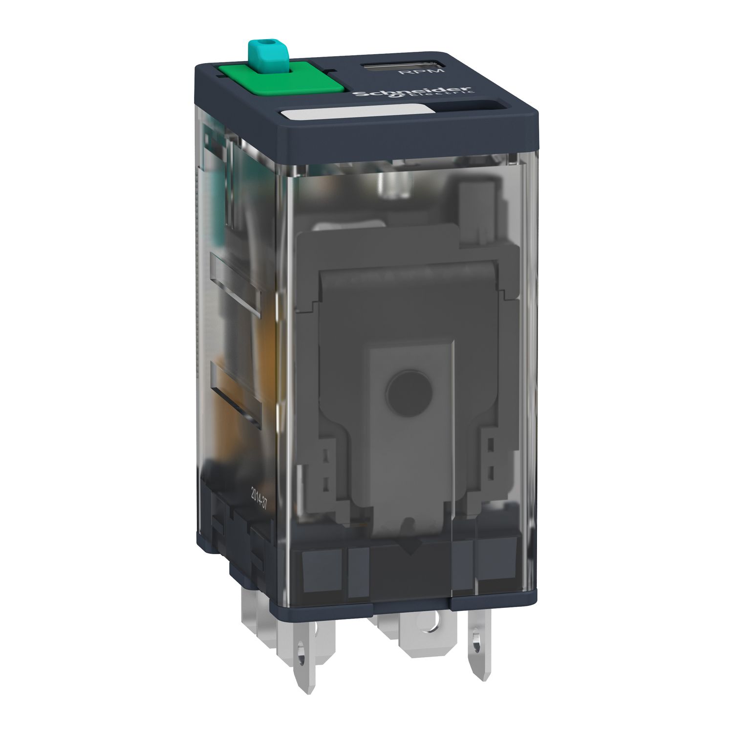 Picture of plug-in relay, Harmony electromechanical relays, 15A, 2CO, lockable test button, 12V DC