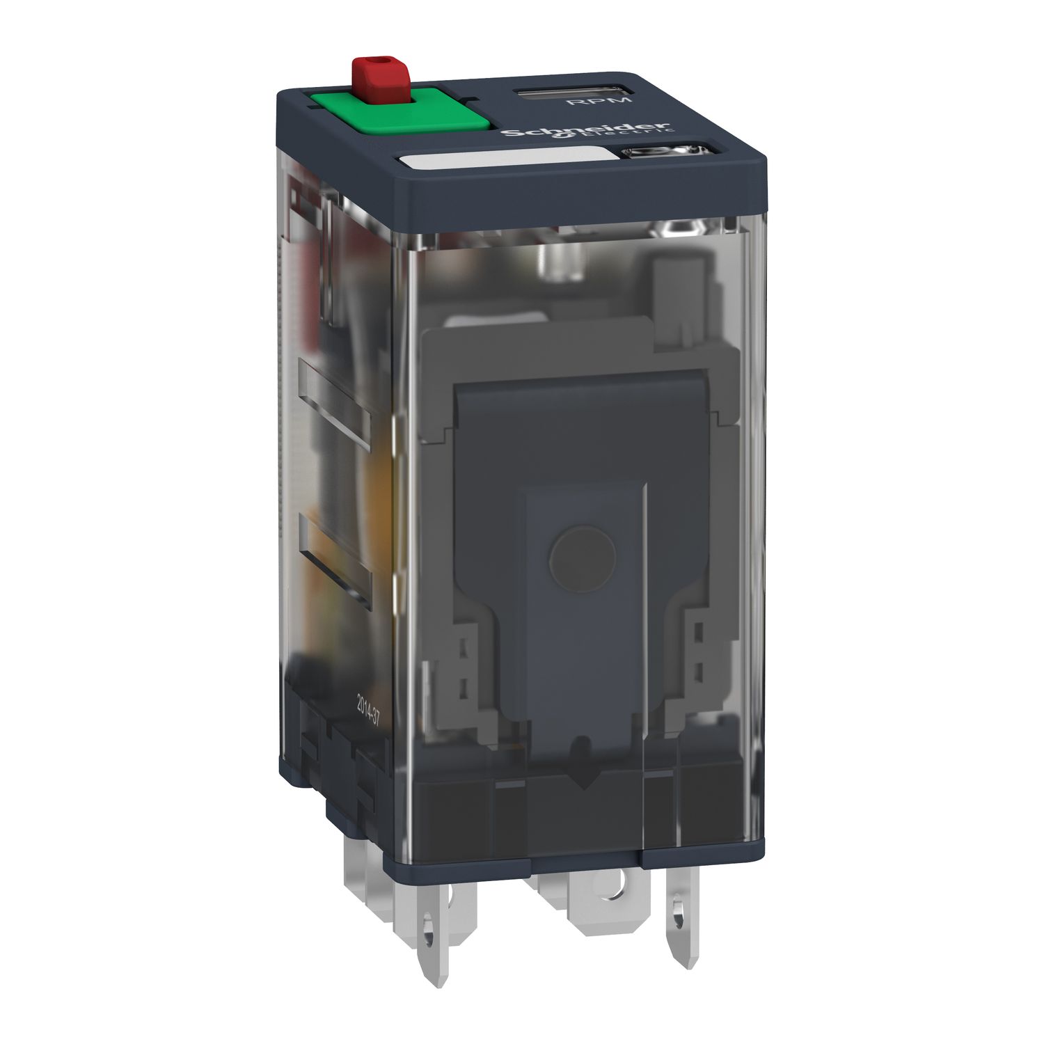 Picture of plug-in relay, Harmony electromechanical relays, 15A, 2CO, with LED, lockable test button, 230V AC