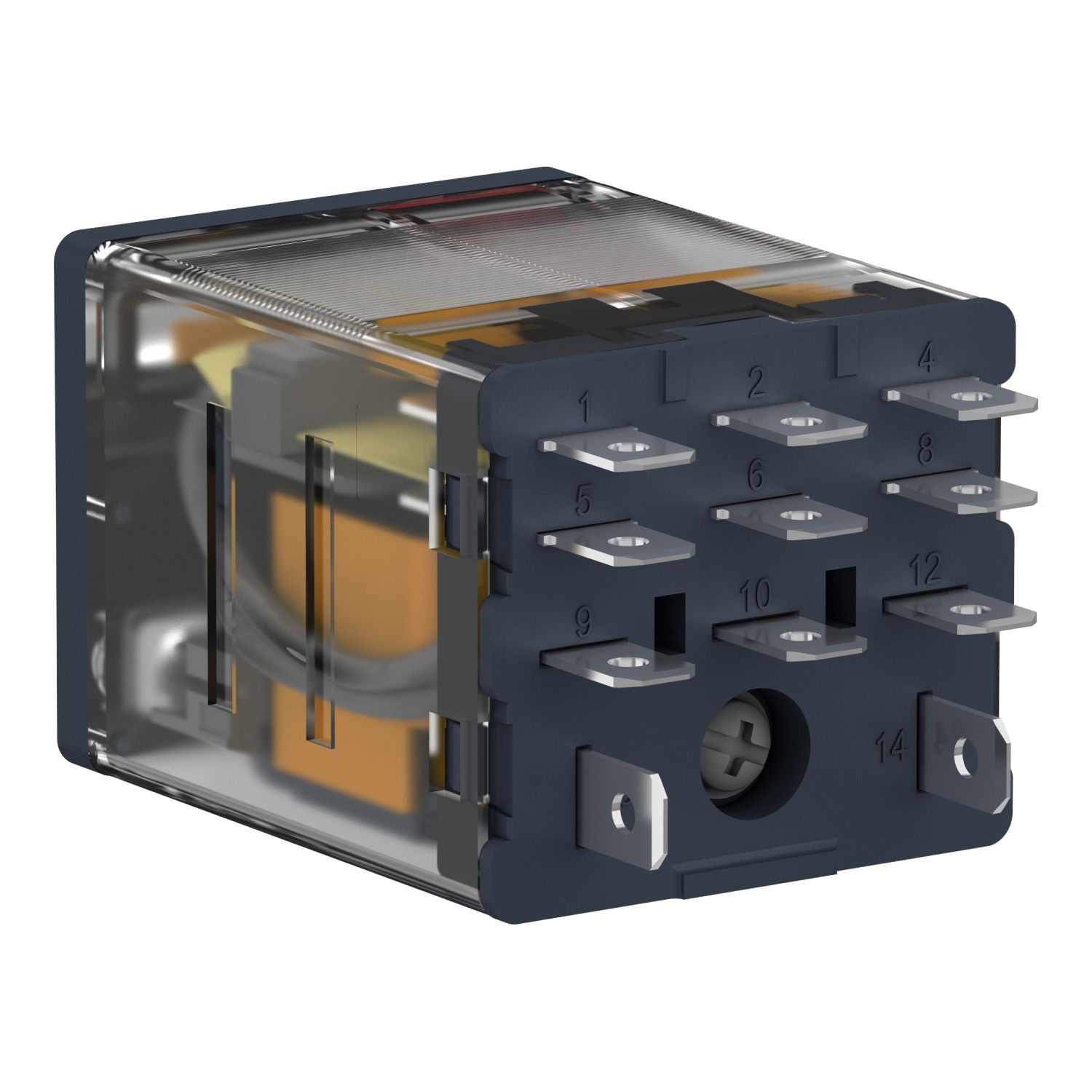 Picture of plug-in relay, Harmony electromechanical relays, 15A, 3CO, with LED, lockable test button, 120V AC
