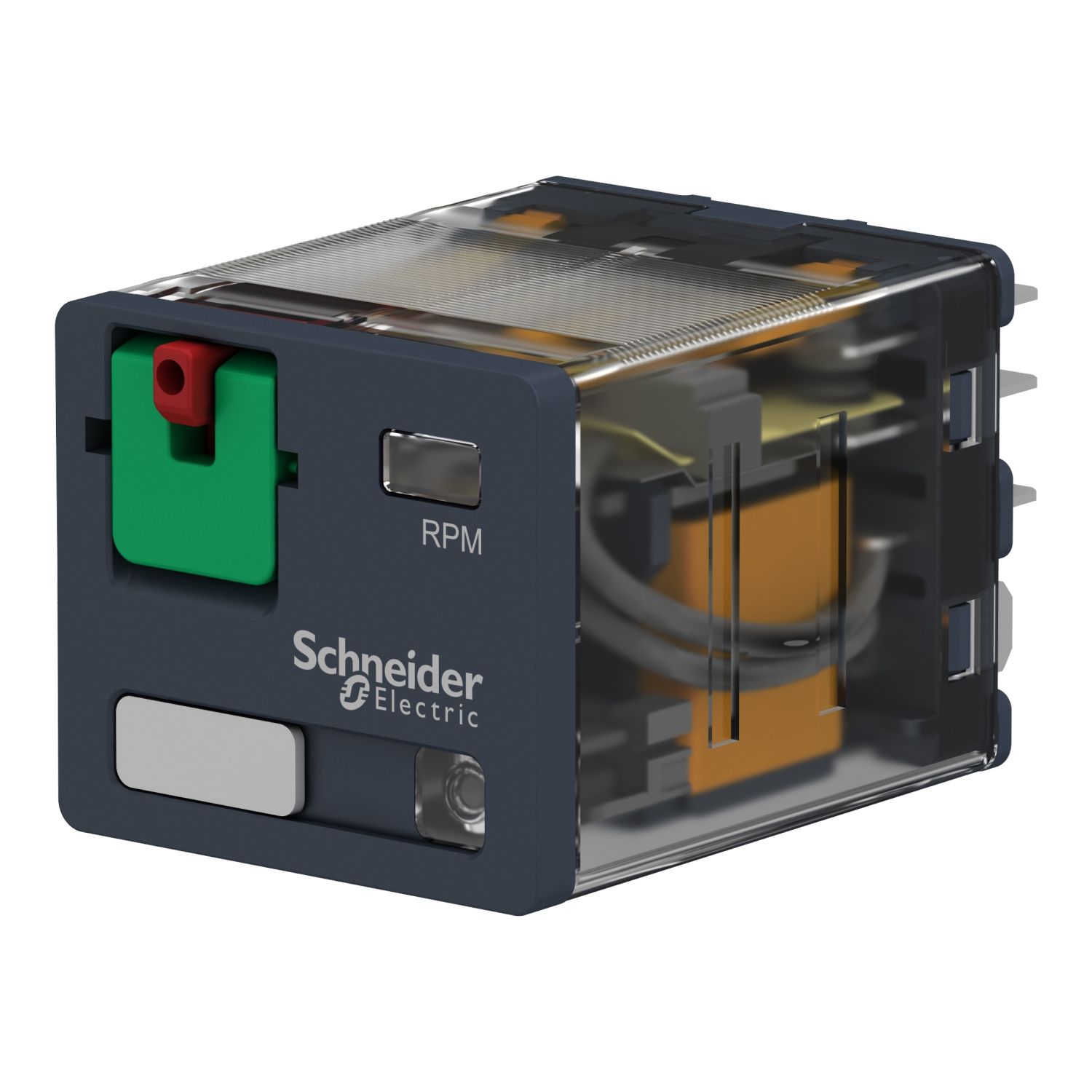 Picture of plug-in relay, Harmony electromechanical relays, 15A, 3CO, with LED, lockable test button, 230V AC