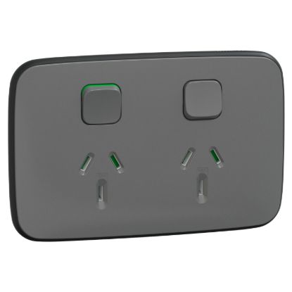 Picture of Switched Socket, Iconic, 2 switch & 2 socket, horizontal, 10A, 230/240V, ash grey