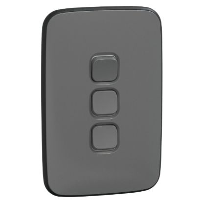 Picture of Switch, Iconic, Assembled, vertical, 1_2way, 3 gangs, 10AX, 230/240V, ash grey