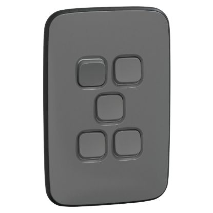 Picture of Switch, Iconic, Assembled, vertical, 1_2way, 5 gangs, 10AX, 230/240V, ash grey