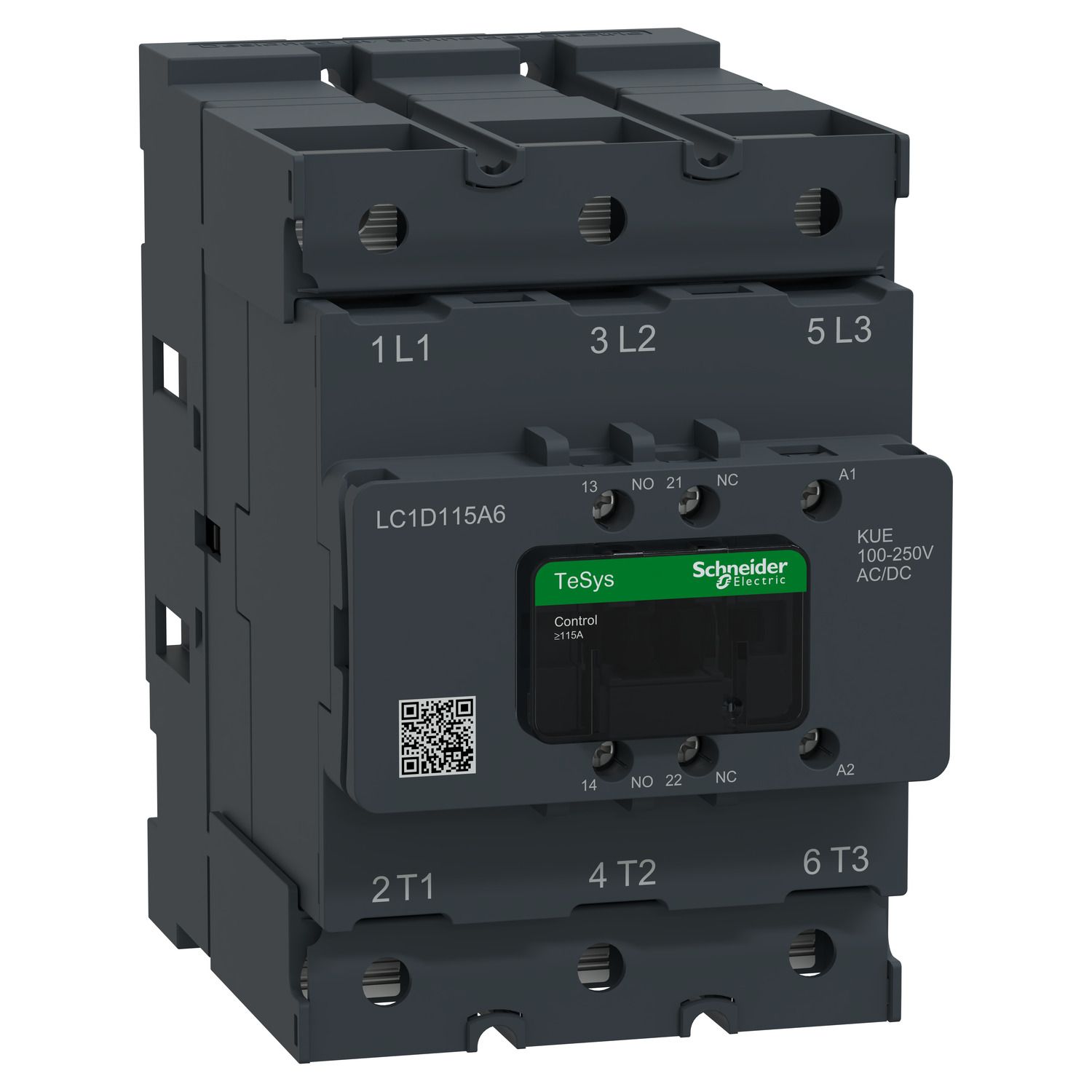 Picture of Contactor, Tesys Deca Advanced, 3P(3NO), AC-3/AC-3e, <=440V, 115A, 100-250V AC/DC coil,lugs-ring or bars