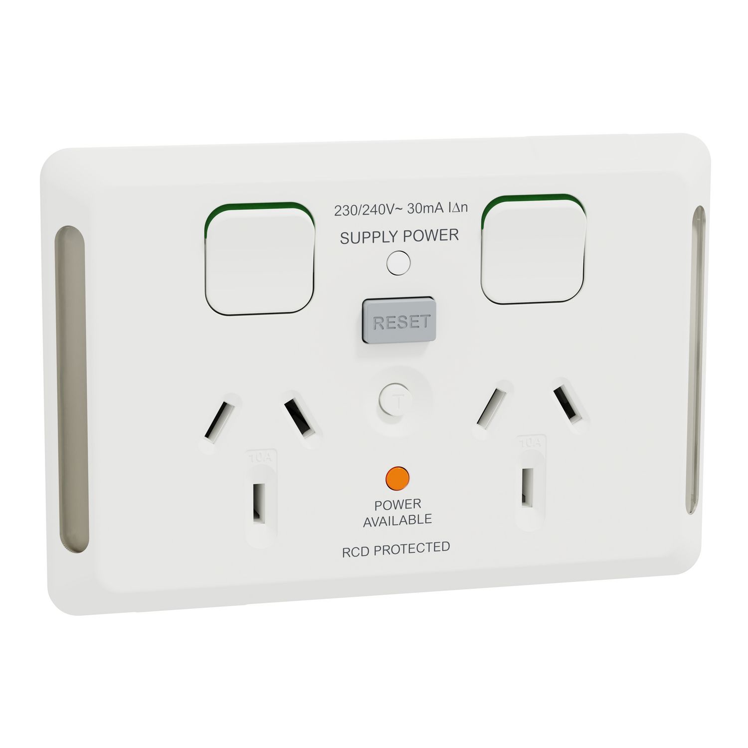 Picture of Double switched socket, Pro Series, RCD, 30mA, horizontal, extra white