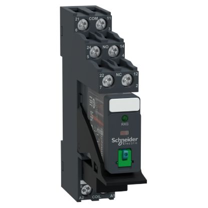 Picture of interface plug in relay, Harmony Electromechanical Relays, pre assembled, 5A, 2CO, with LED, lockable test but to n, 24V DC