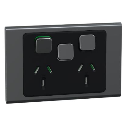 Picture of Switched Socket, Iconic, 3 switch & 2 socket, horizontal, 10A, 230/240V, silver shadow