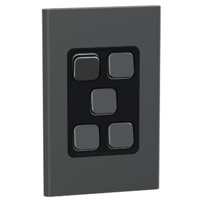 Picture of Switch, Iconic, Assembled, vertical, 1_2way, 5 gangs, 10AX, 230/240V, silver shadow