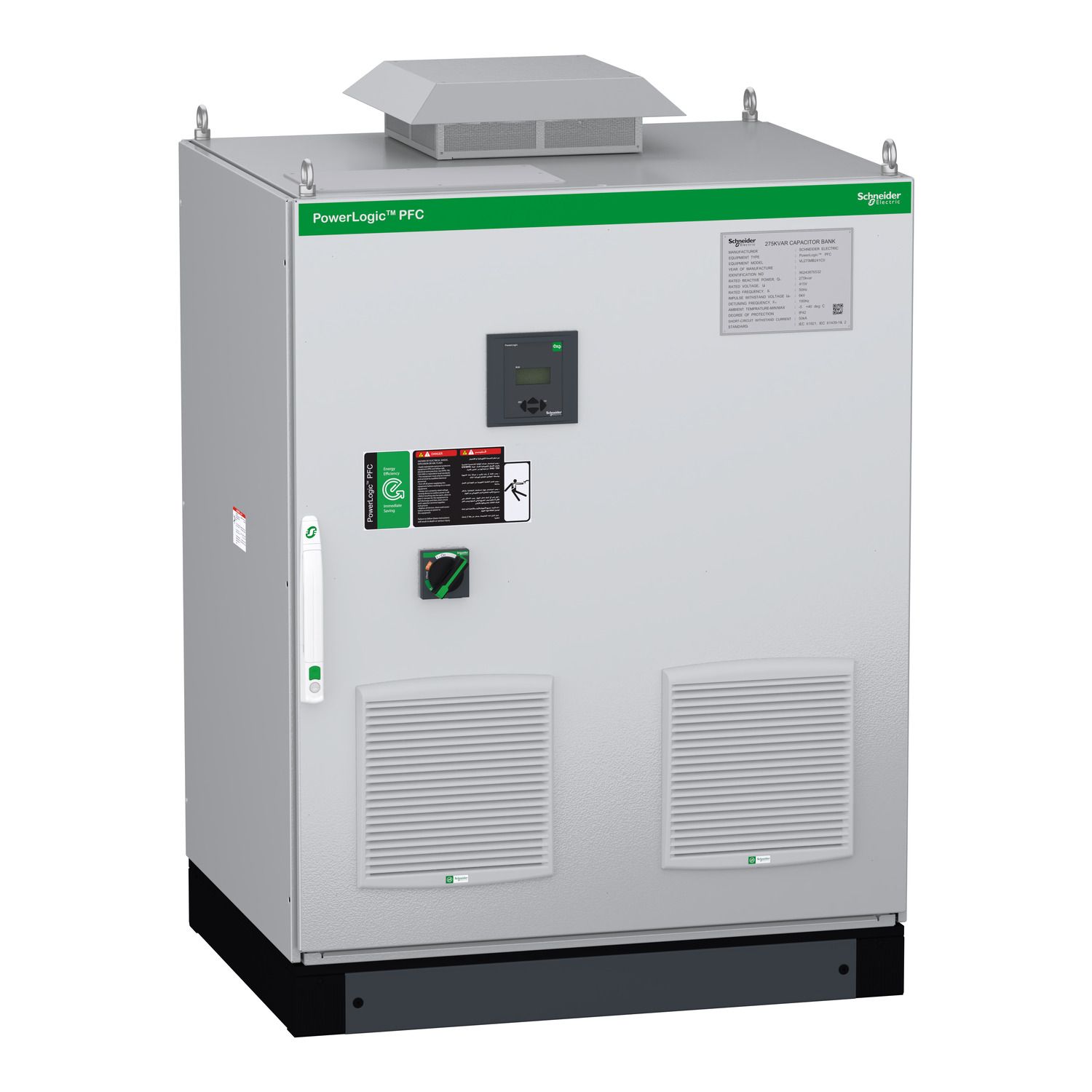 Picture of automatic PowerLogic PFC Capacitor bank, 100kVar 415V, 50Hz, 7% Detuned, top entry, with main CB and IoT Gatway