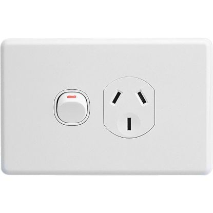 Picture of Switched socket, C2000, single, assembled, horizontal - 250V, 10A, 15 pieces, white electric