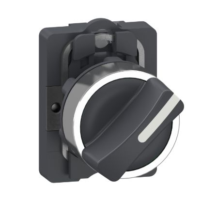 Picture of Complete selector switch, Easy Harmony XA2, plastic short handle, 22mm, 2-position, 1NO, spring return, black