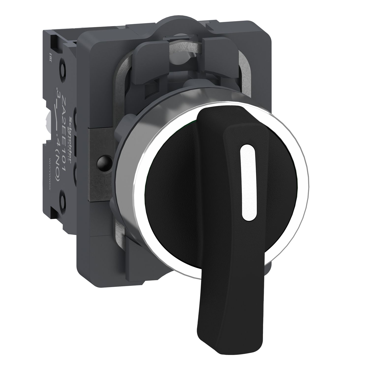 Picture of Complete selector switch, Easy Harmony XA2, plastic long handle, 22mm, 3-position, 2NO, spring return, black