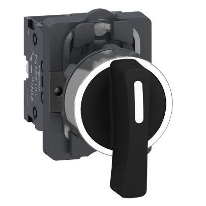 Picture of Complete selector switch, Easy Harmony XA2, plastic long handle, 22mm, 3-position, 2NO, spring return, black