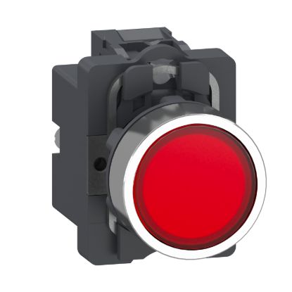 Picture of Complete illuminated push button, Easy Harmony XA2, plastic head, 22mm, red, 1NO, AC/DC 24V, spring return
