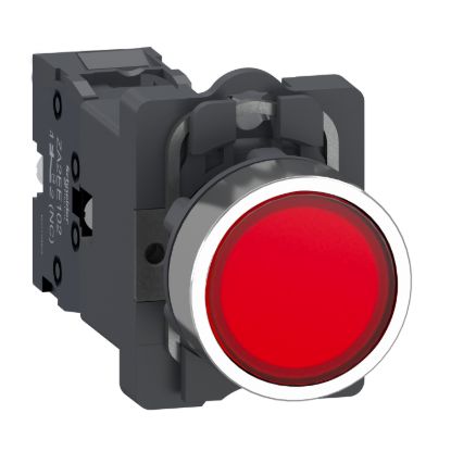 Picture of Complete illuminated push button, Easy Harmony XA2, plastic head, 22mm, red, 1NC, AC 220V, spring return