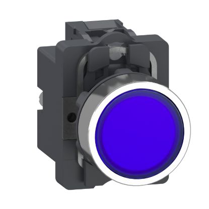 Picture of Complete illuminated push button, Easy Harmony XA2, plastic head, 22mm, blue, 1NO, AC/DC 24V, spring return