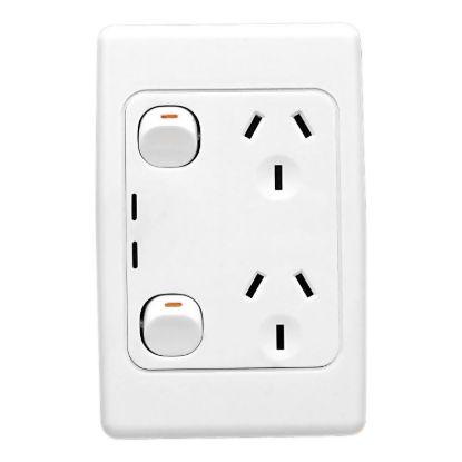 Picture of Twin Switch Socket Outlet, 2000 Series, 250V, 10A, Vertical, Indicator