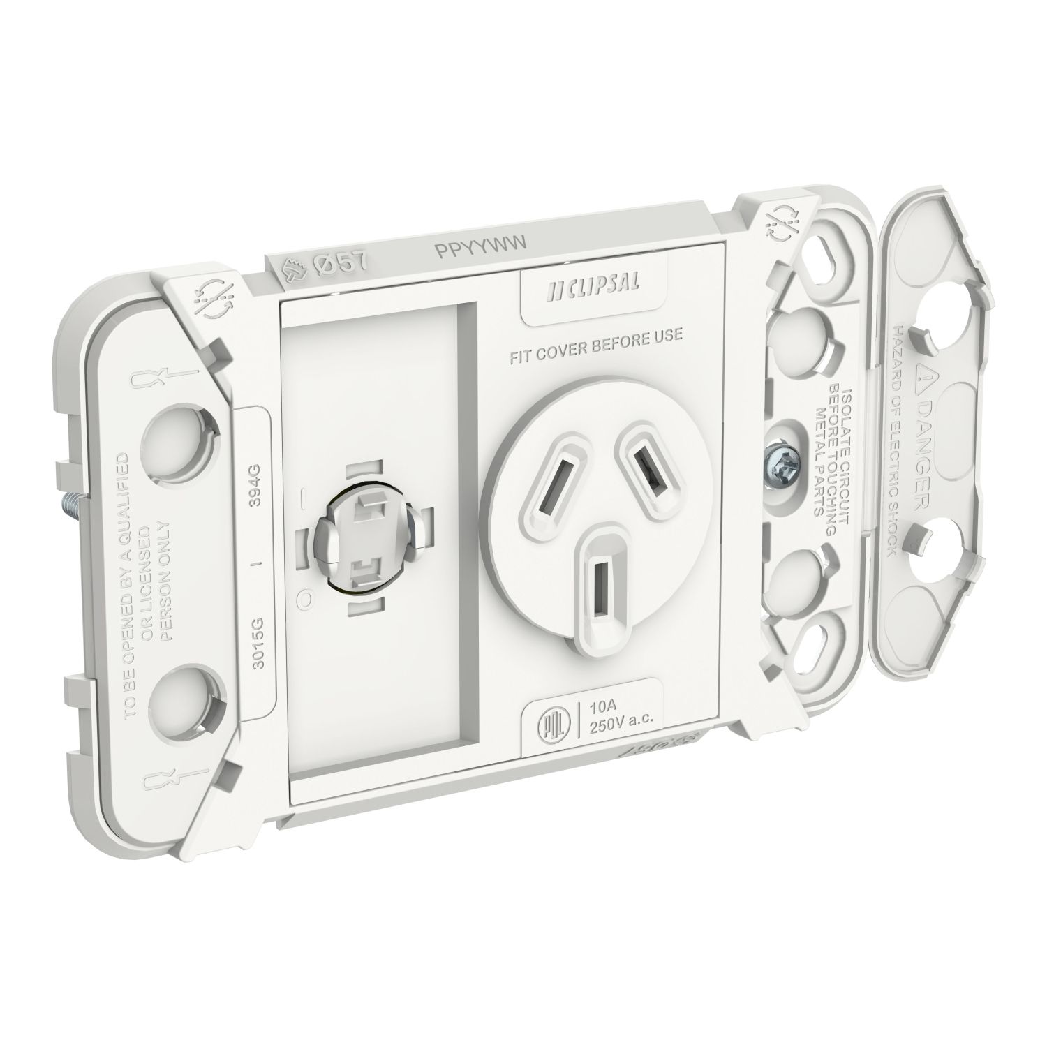Picture of Single Switch Power Point Grid, Clipsal Iconic, Horizontal Mount, 250V, 10A