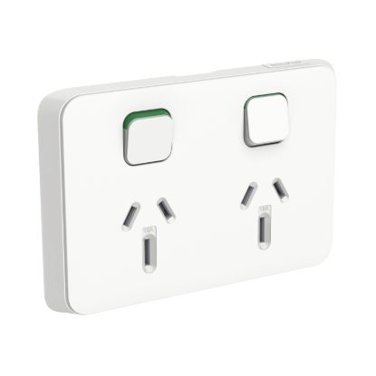 Picture of Double Power Point Skin, Clipsal Iconic, Horizontal Mount, 15A, 250V, Clip-On