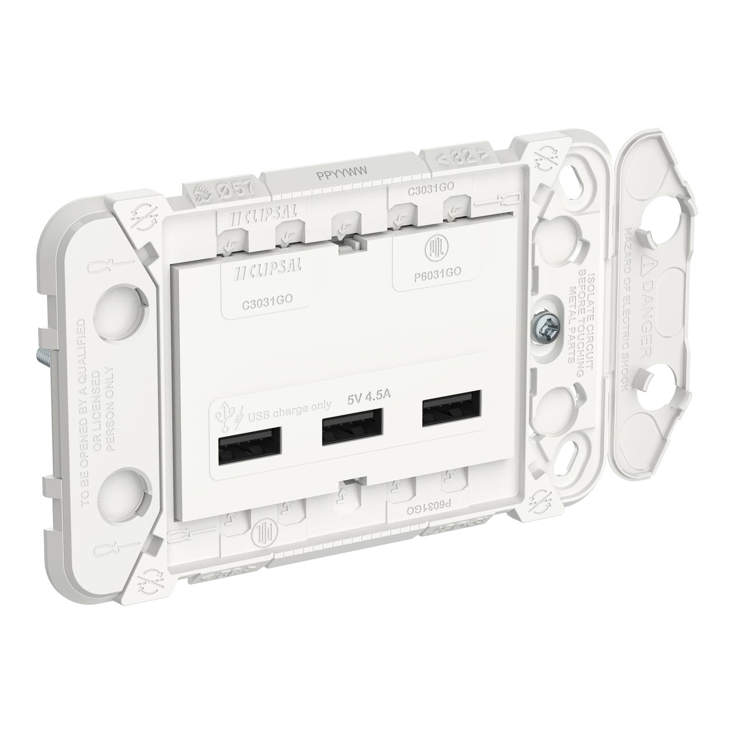 Picture of USB Charger Grid and Module, Clipsal Iconic, 3 Gang
