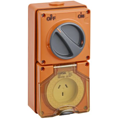 Picture of Switched Socket Outlet, Clipsal - 56 Series, 250V, 10A, 3 Flat PIN, IP66, 1 Pole, Heavy Duty