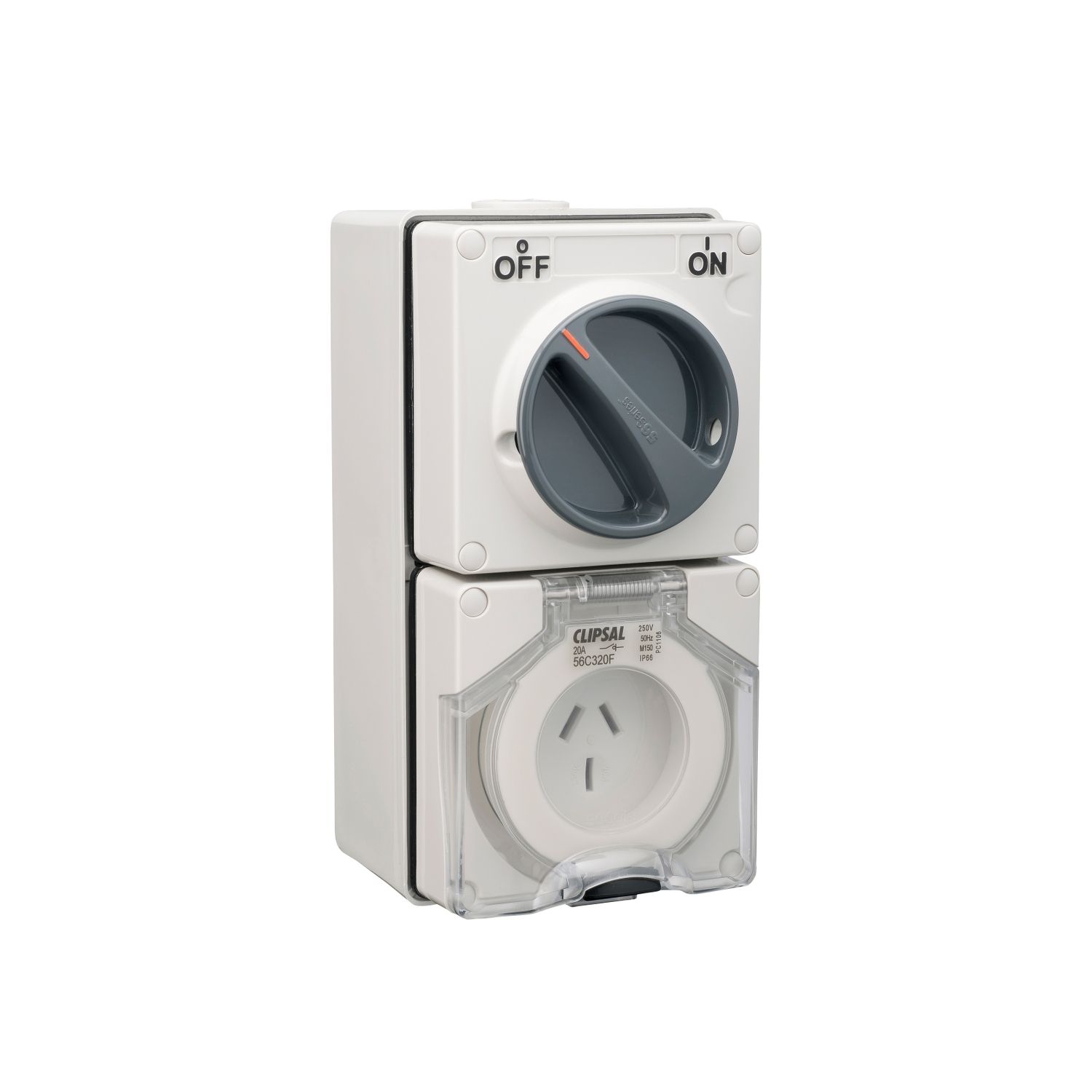 Picture of Switched Socket Outlet, Clipsal - 56 Series, 250V, 20A, 3 Flat PIN, IP66, 1 Pole
