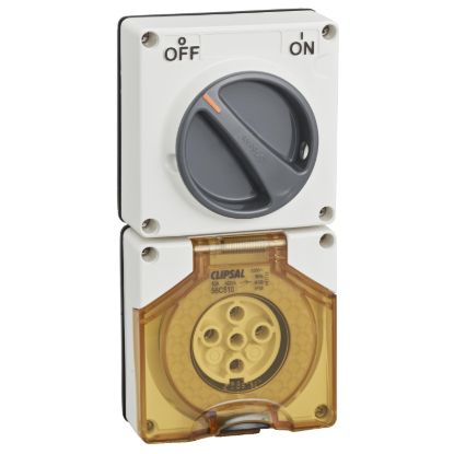 Picture of Switched Socket, Clipsal - 56 Series, Surface IP66 5 PIN 10A Less Enclosure