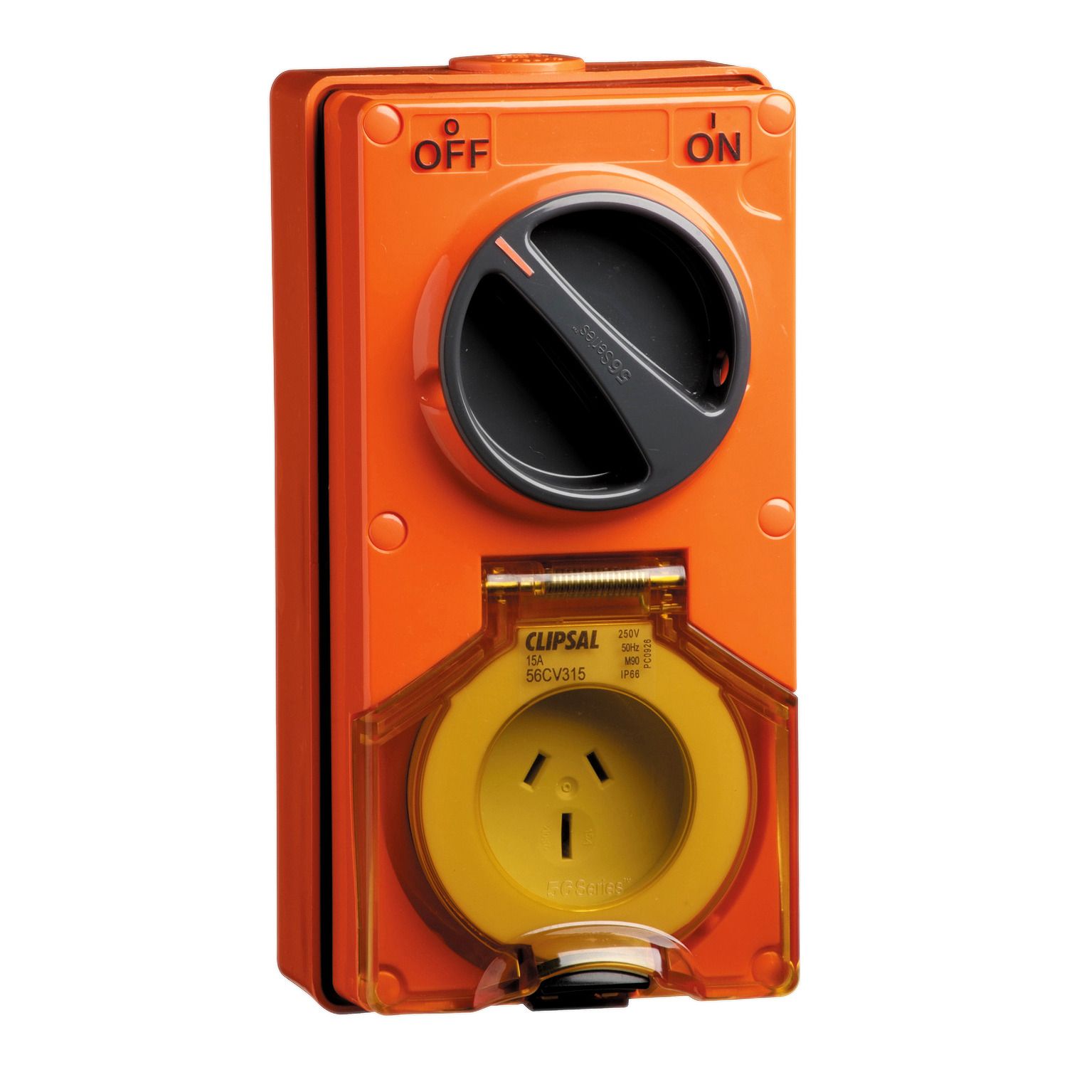 Picture of Switched Socket Outlet, Clipsal - 56 Series, 250V, 15A, 3 Flat PIN, IP66, 1 Pole, Vertical